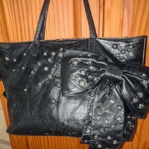 Valentino Garavani Black Tote with Bow Rhinestones  Accents